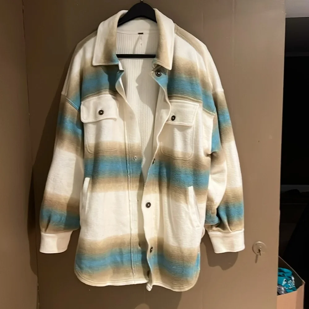 Free People West Coast Ruby Jacket in Cream Striped Pattern Sz M NWT - Picture 1 of 9